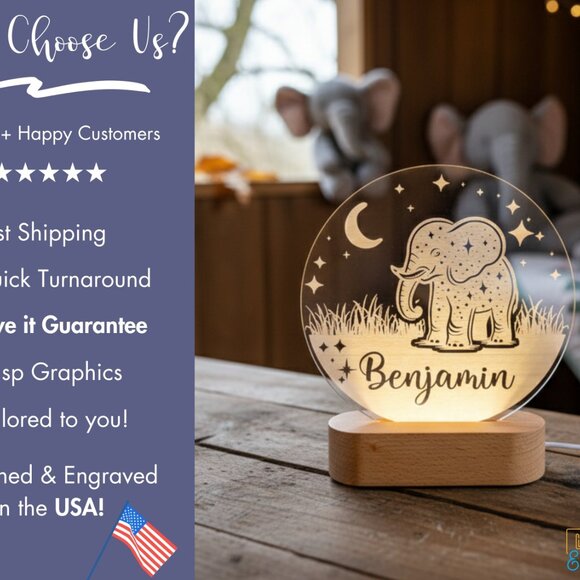 Elephant Night Light – Personalized LED Lamp for Kids Room - Picture 4 of 8